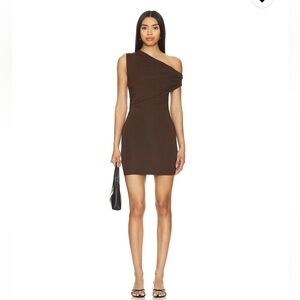 Alessia Mini Dress Chocolate One-Shoulder  Superdown Size S